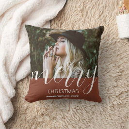 Personalisiert frohe Weihnachts-Foto Name Typograf Kissen