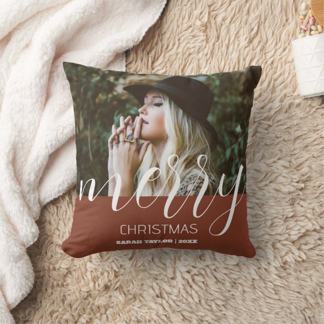Personalisiert frohe Weihnachts-Foto Name Typograf Kissen (Decke)