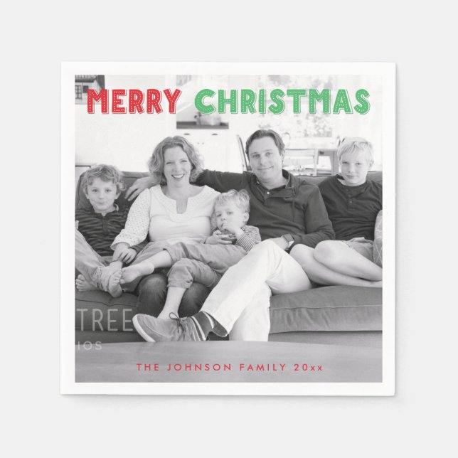 Personalisiert Frohe Weihnachts-Foto Papier Napkin Serviette (Vorderseite)