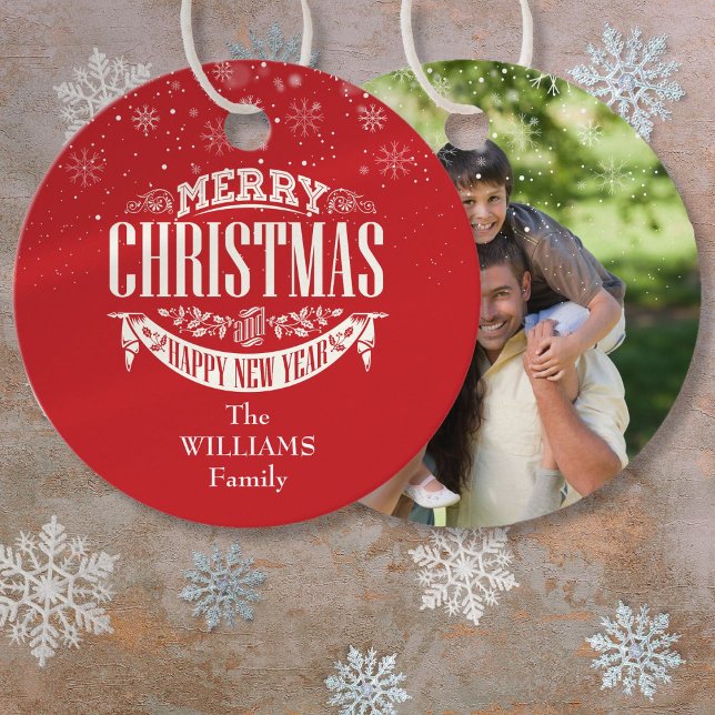 Personalisiert Frohe Weihnachts-Foto Rot Geschenkanhänger (Personalized Merry Christmas Photo Red Favor Tags)