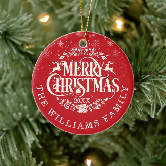 Personalisiert Frohe Weihnachts-Foto Rot Keramik Ornament (Baum)