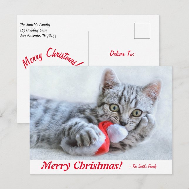 Personalisiert Frohe Weihnachts-Kitten mit Weihnac Postkarte (Vorne/Hinten)
