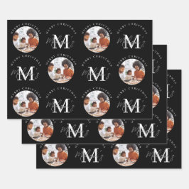 Personalisiert Frohe Weihnachts-Schwarz-Monogramm- Geschenkpapier Set