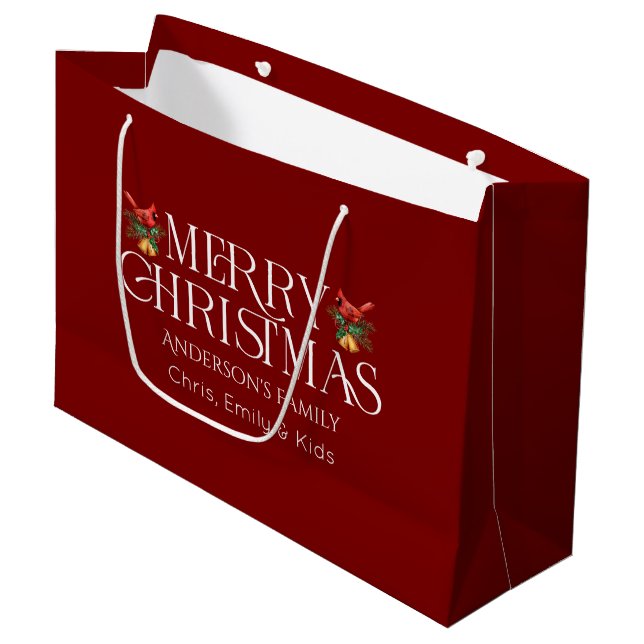 Personalisiert frohe Weihnachts-Whit Retro-Typogra Große Geschenktüte (Vorderseite Schrägansicht)