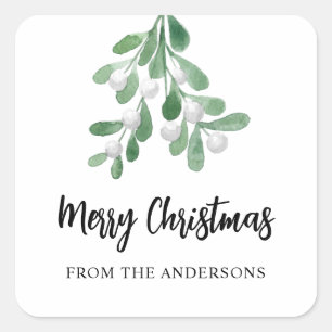 Personalisiert frohe Weihnachtsberries und Blätter Quadratischer Aufkleber