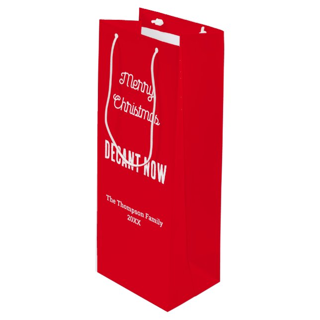 Personalisiert frohe Weihnachtsdekant jetzt rot Geschenktüte Für Weinflaschen (Vorderseite Schrägansicht)