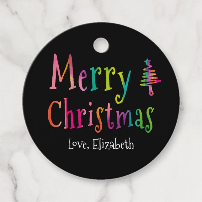 Personalisiert frohe Weihnachtsfarben Geschenkanhänger (Vorderseite)