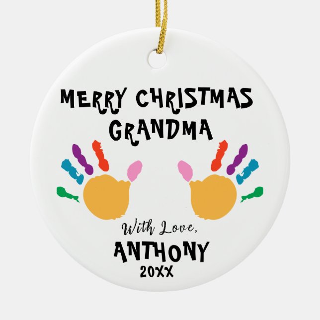 Personalisiert frohe Weihnachtskids Handdekoration Keramik Ornament (Vorne)