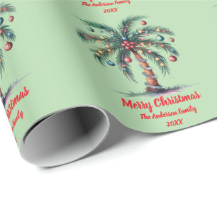 Personalisiert frohe Weihnachtspalme Licht Geschenkpapier