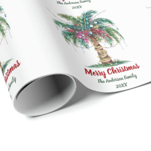 Personalisiert frohe Weihnachtspalme Licht Geschenkpapier