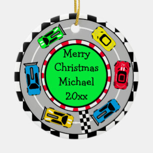 Personalisiert frohe Weihnachtsrennen Car Themed Keramik Ornament