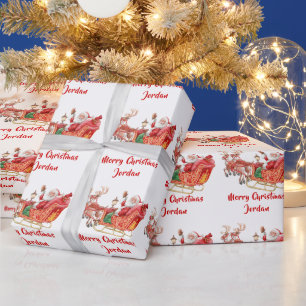 Personalisiert Frohe Weihnachtswasserfarbe Santa Geschenkpapier