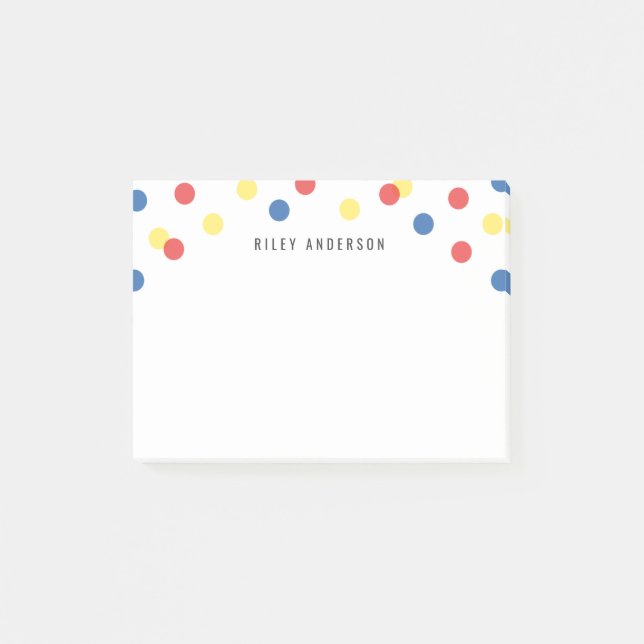 Personalisiert Fun Red Blue Yellow Confetti Post-it Klebezettel (Vorderseite)