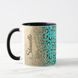 Personalisiert Funkelnd Glitterie Türkis Leopard Tasse