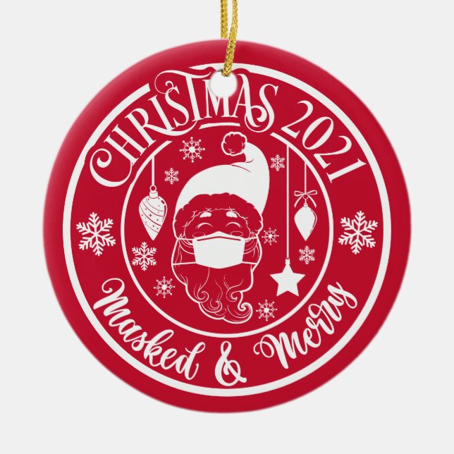 Personalisiert Funny 2021 Masked & Frohe Weihnacht Keramik Ornament (Vorne)