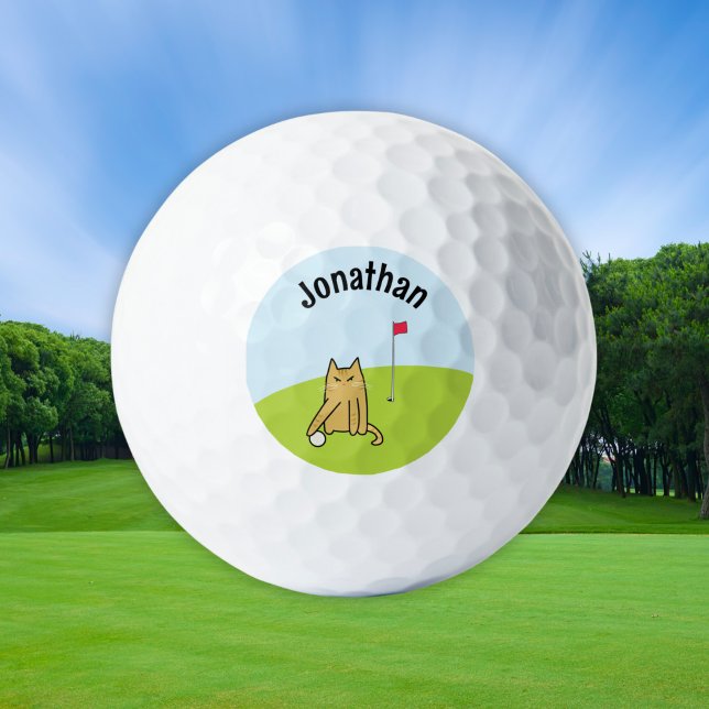 Personalisiert Funny Cartoon Cat Golf Joke Golfball (Von Creator hochgeladen)