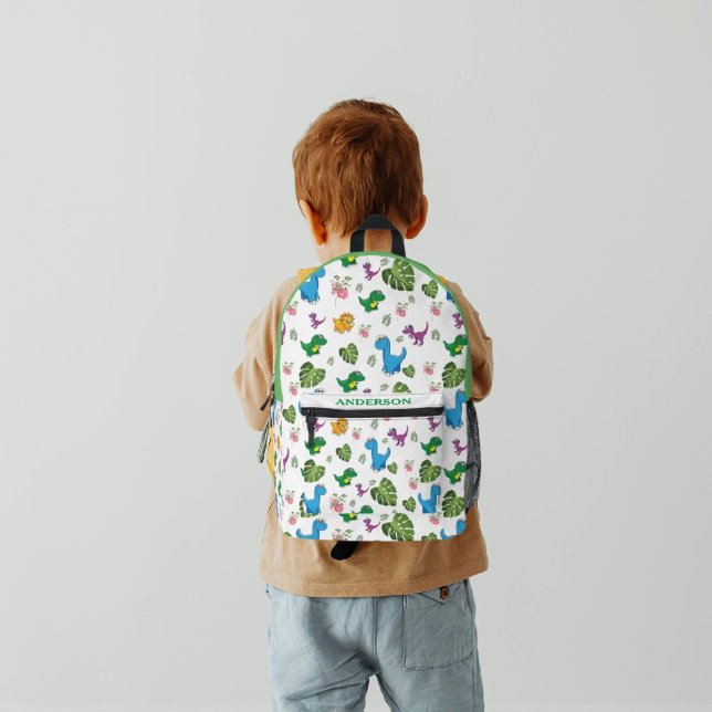 Personalisiert Funny Dinosaur, Blätter Muster Bedruckter Rucksack (Von Creator hochgeladen)