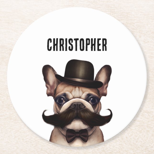 Personalisiert Funny Dog Runder Pappuntersetzer (Vorderseite)