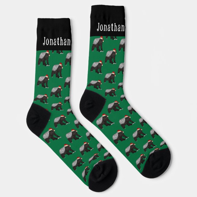 Personalisiert Funny Honey Badger Green Weihnachte Socken (Rechts)