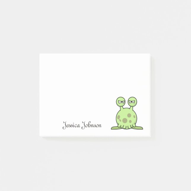 Personalisiert Funny Niedlich Green Alien Notizblo Post-it Klebezettel (Vorderseite)