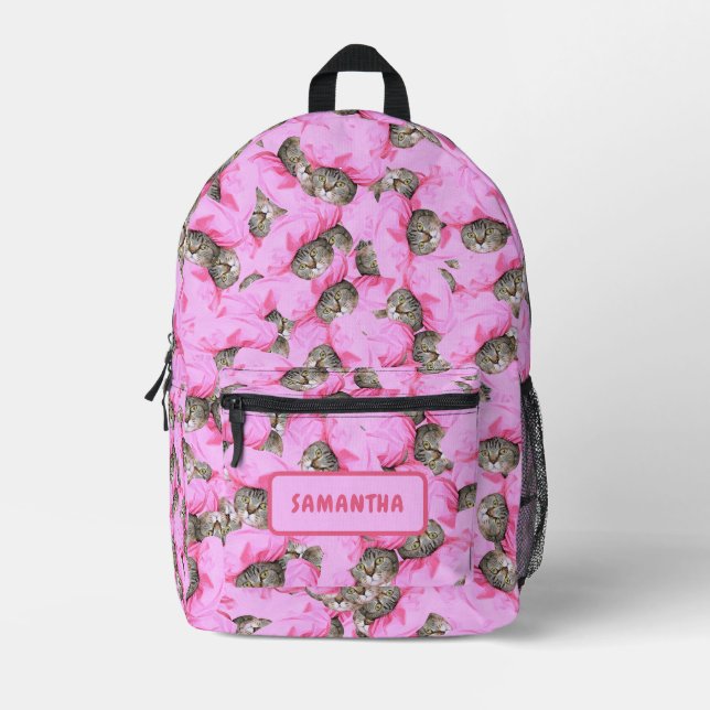 Personalisiert Funny Pink Cat Bedruckter Rucksack (Vorderseite)