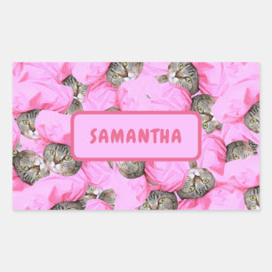 Personalisiert Funny Pink Cat Rechteckiger Aufkleber
