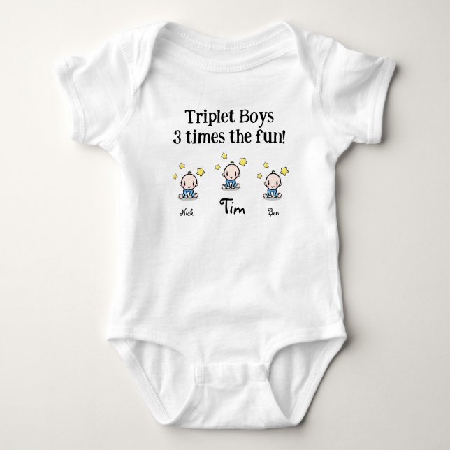 personalisiert für drei Jungs, Geschenkidee, Baby Strampler (Vorderseite)