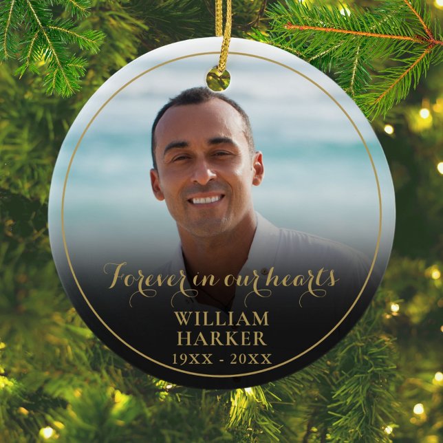 Personalisiert für immer in unserem Foto zur Erinn Keramik Ornament (Personalized Forever In Our Hearts Memorial Photo Ceramic Ornament)