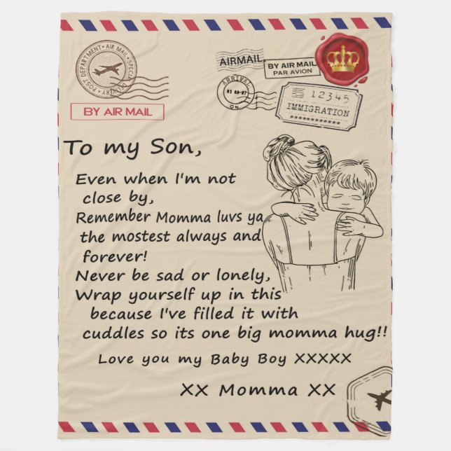 Personalisiert für meinen Sohn, Brief von der Mama Fleecedecke (Vorderseite)