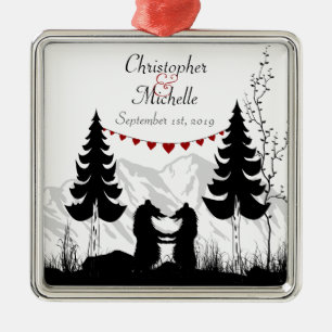 Personalisiert für Paare Bezaubernde Bergbären Silbernes Ornament