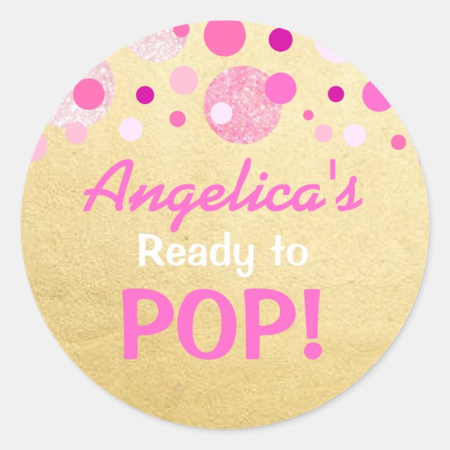 Personalisiert für Pop bereit Babydusche Pink Gold Runder Aufkleber (Vorderseite)