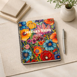 Personalisiert für sie: Kühnes Blumen-Buntglas Notizbuch