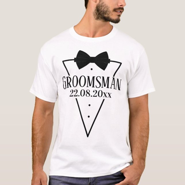 Personalisiert für Trauzeuge mit Bow-Krawatte T-Shirt (Vorderseite)