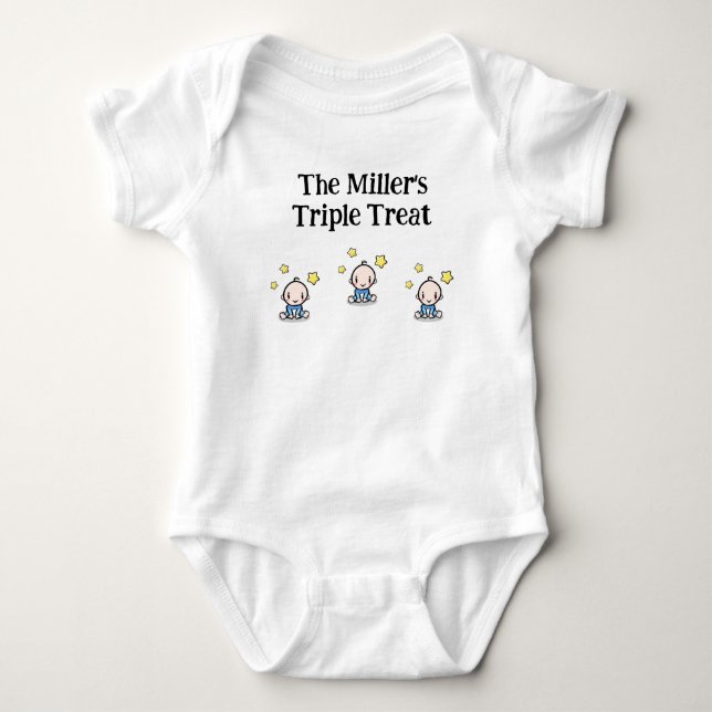 personalisiert für Triole-Jungs, Geschenkidee, Baby Strampler (Vorderseite)