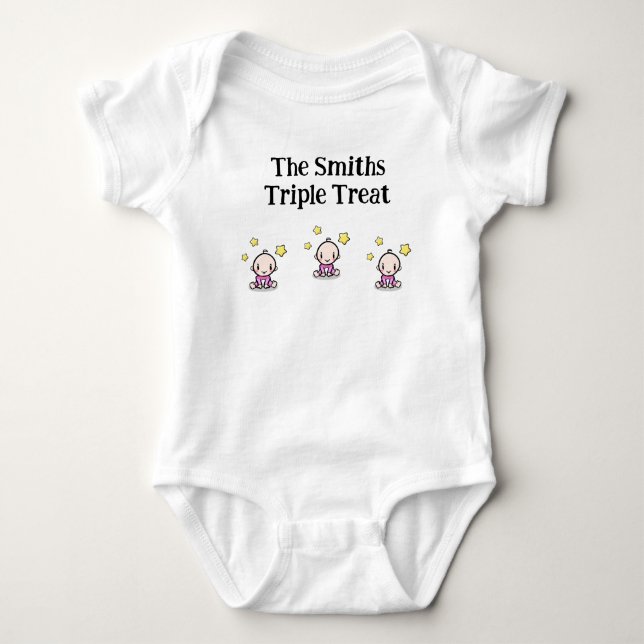 Personalisiert für Triplet Girls, Geschenkidee, Baby Strampler (Vorderseite)