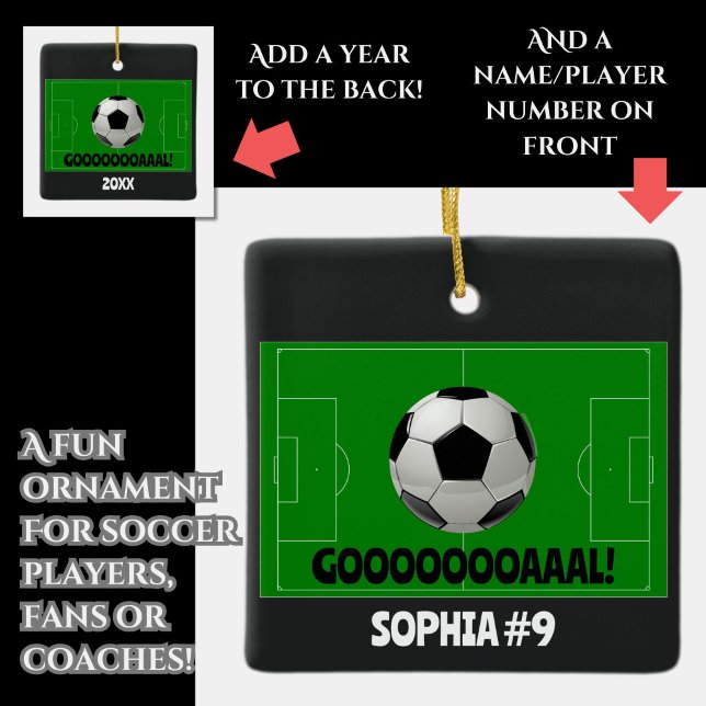 Personalisiert Fußball/Futbol GOAL! Name Team Numm Keramikornament (A fun soccer ornament!)