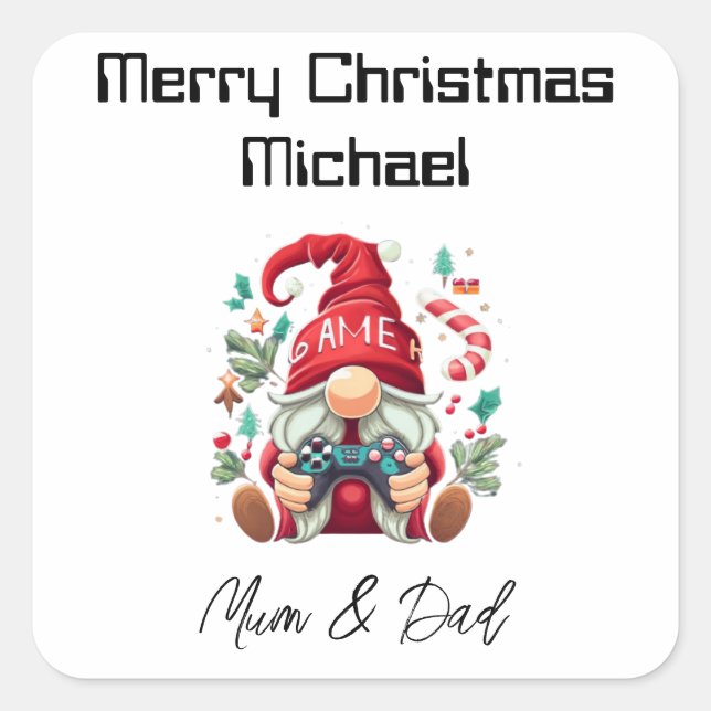 Personalisiert Gamer Weihnachtskarte Quadratischer Aufkleber (Vorderseite)