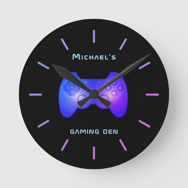 Personalisiert GAMING DEN Gamers Wall Clock Runde Wanduhr (Vorderseite)
