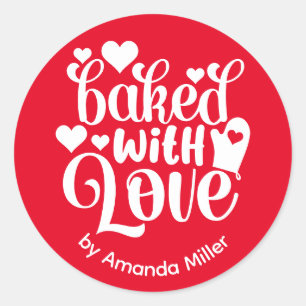 Personalisiert gebacken mit Liebe Rot Backen Runder Aufkleber