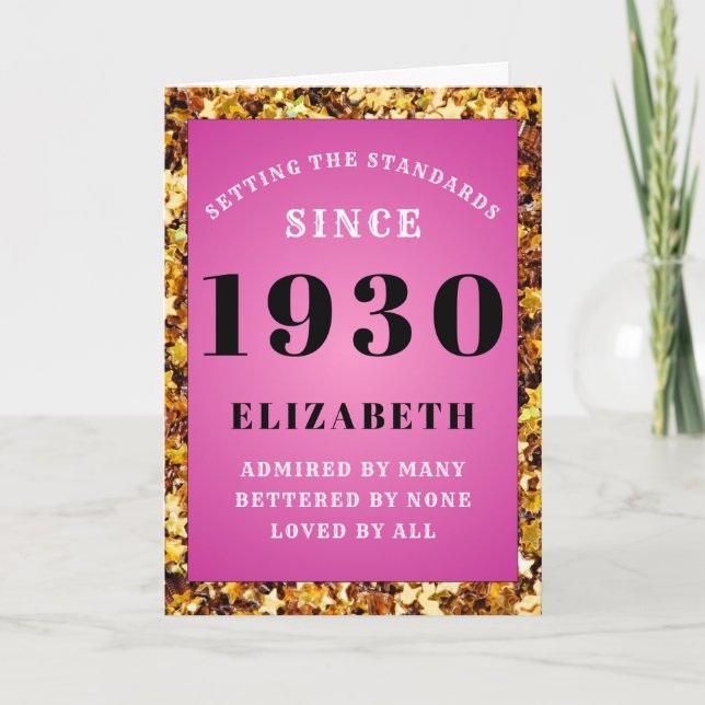 Personalisiert Geburtstag 1930 Pink Gold Glitzer G Karte (Vorderseite)