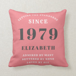 Personalisiert Geburtstag 1979 Niedlich Pink Grau  Kissen