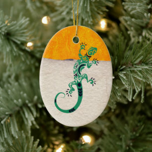 Personalisiert Gecko Lizard on Stone and Stucco Keramik Ornament