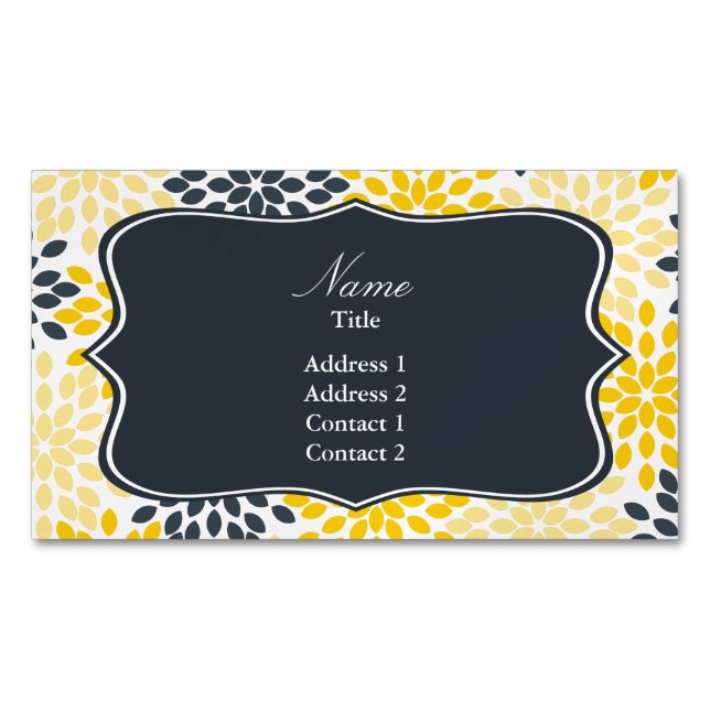 Personalisiert gelb, graue Holzkohle Moderne Blume Magnetische Visitenkarte (Vorderseite)