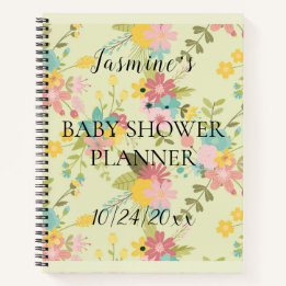 Personalisiert-gelb-rosa-grüne Florals Babydusche Notizbuch