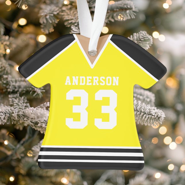 Personalisiert Gelb und Schwarzes Hockey Jersey Ornament (Von Creator hochgeladen)