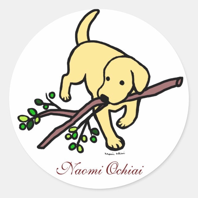Personalisiert-Gelbe Labrador-Cartoon-Aufkleber Runder Aufkleber (Vorderseite)