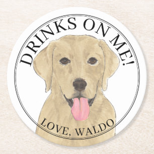 Personalisiert-Gelbe Labrador-Hochzeit Runder Pappuntersetzer