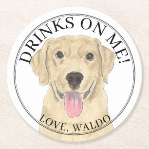 Personalisiert-Gelbe Labrador-Hochzeit Runder Pappuntersetzer