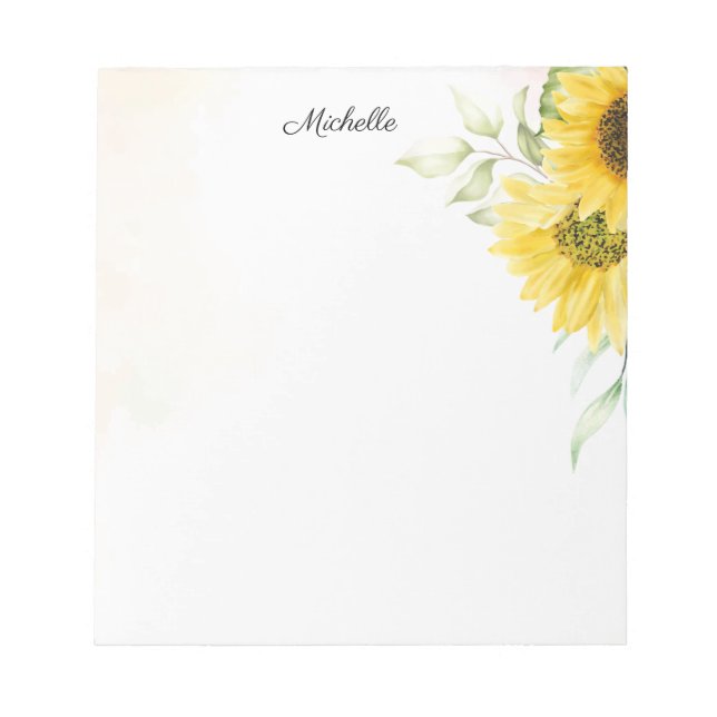 Personalisiert Gelbe Sonnenblume Wasserfarbe Notizblock (Vorderseite)