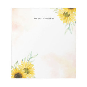 Personalisiert Gelbe Sonnenblume Wasserfarbe Notizblock